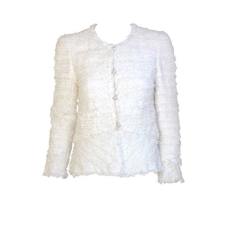 chanel coat white fringe pearl buttons|chanel white velvet jacket.